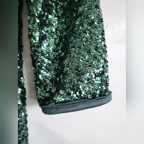 Express Dress Sequin Emerald Green Open Back Side Zip Sz 8 - Picture 3 of 11